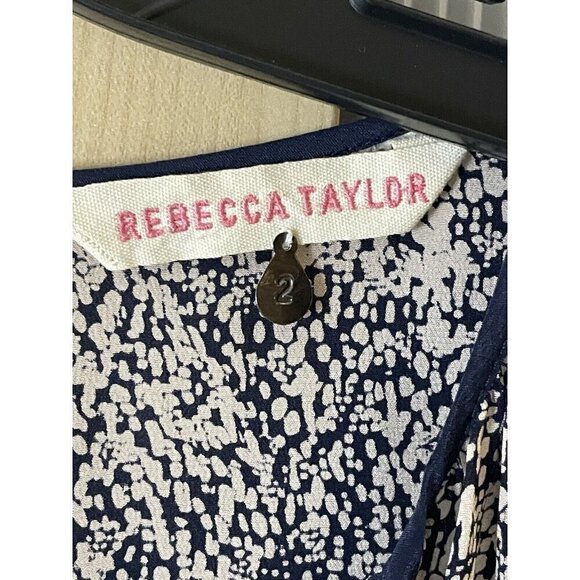 REBECCA TAYLOR 100% Silk Blouse White Blue Top Floral V-Neck Size 2 Or Medium - Picture 2 of 6